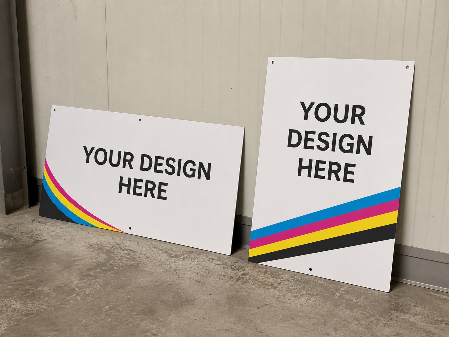 Rigid aluminum signs installed at an industrial site